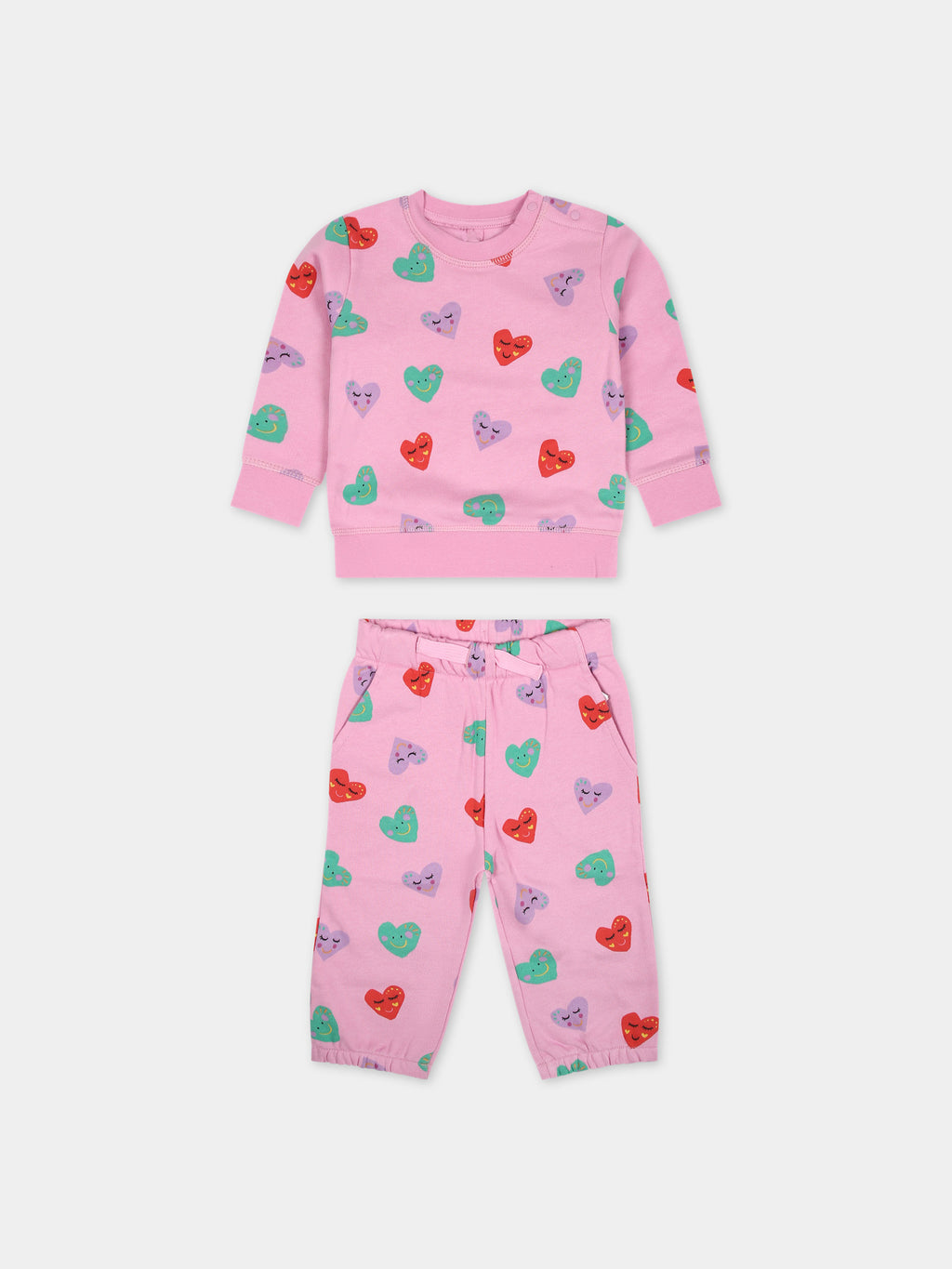 Completo rosa per neonata con cuori multicolor all-over